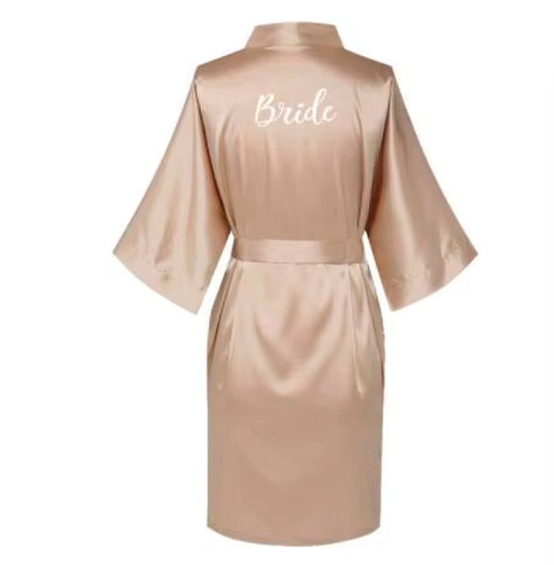 Satin Silk Robes plus Size Wedding Bathrobe Bride Bridesmaid Dress Gown Women Clothing Sleepwear Maid of Honor Rose Gold