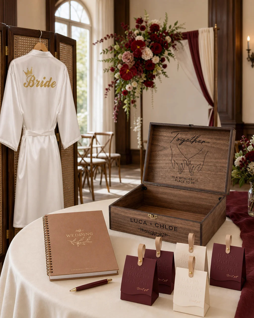 Editorial commercial product-world photograph expressing one Maison Noces thread across preparation,