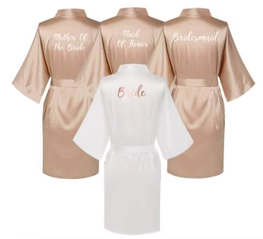 Satin Silk Robes plus Size Wedding Bathrobe Bride Bridesmaid Dress Gown Women Clothing Sleepwear Maid of Honor Rose Gold